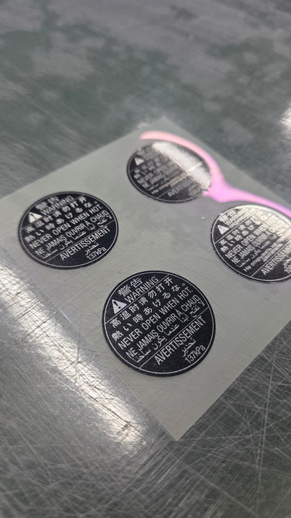 Black Subaru WRX STi Repro Radiator Cap Sticker (108 kPa / 137 kPa)