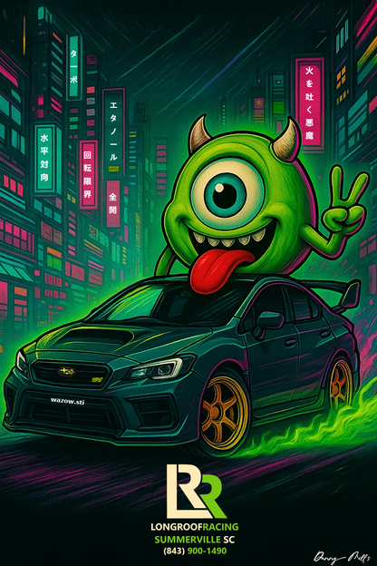 Subaru STi Cyberpunk Car Tee – Little Green Demon | S-6XL