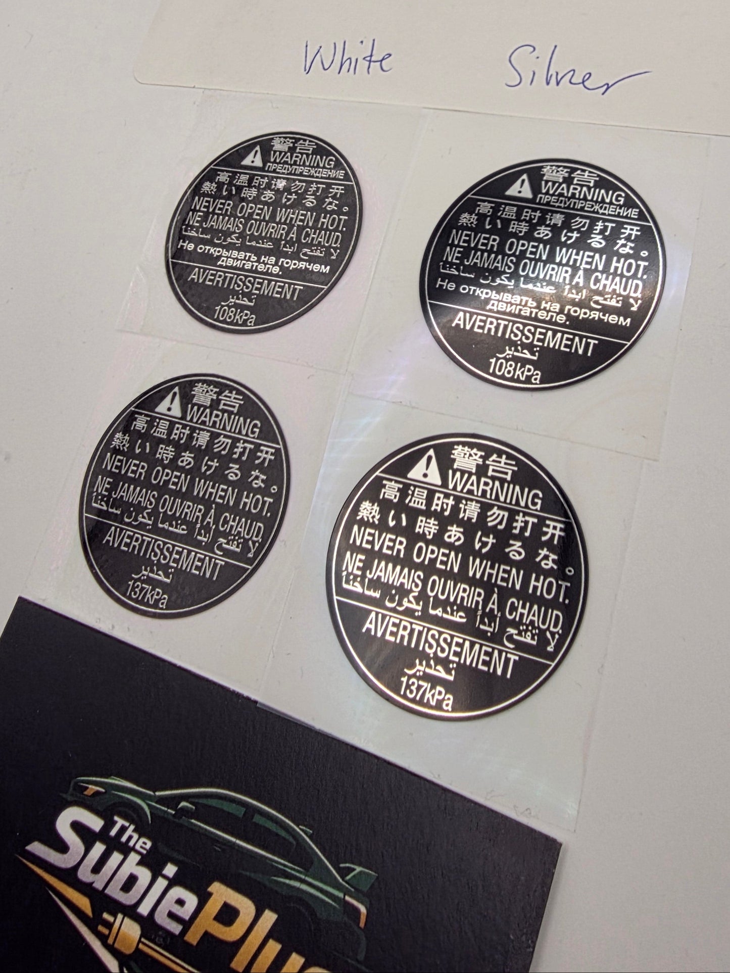 Black Subaru WRX STi Repro Radiator Cap Sticker (108 kPa / 137 kPa)