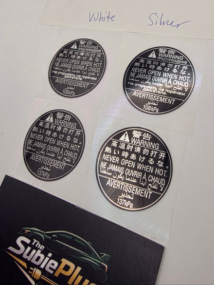 Black Subaru WRX STi Repro Radiator Cap Sticker (108 kPa / 137 kPa)