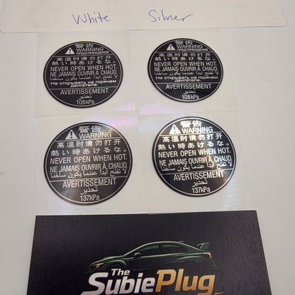 Black Subaru WRX STi Repro Radiator Cap Sticker (108 kPa / 137 kPa)